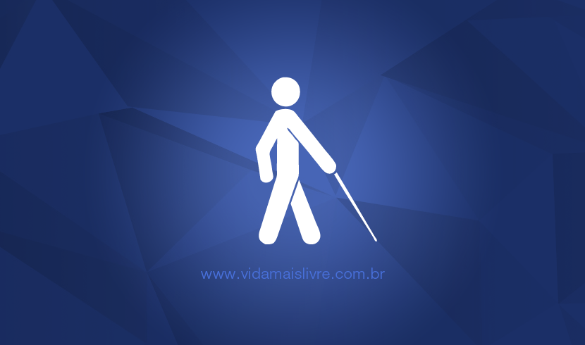 Símbolo da deficiência visual, em fundo azul.