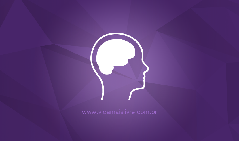 Ícone de uma silhueta humana com cérebro que representa a deficiência intelectual, em fundo roxo