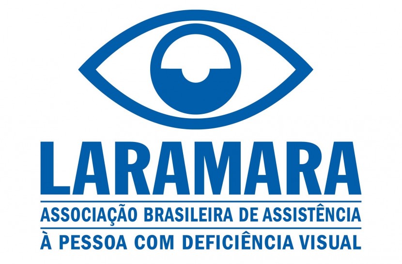Logo da Associação Laramara traz a ilustração de um olho e o texto: Laramara - Associação Brasileira de Assistência à Pessoa com Deficiência Visual