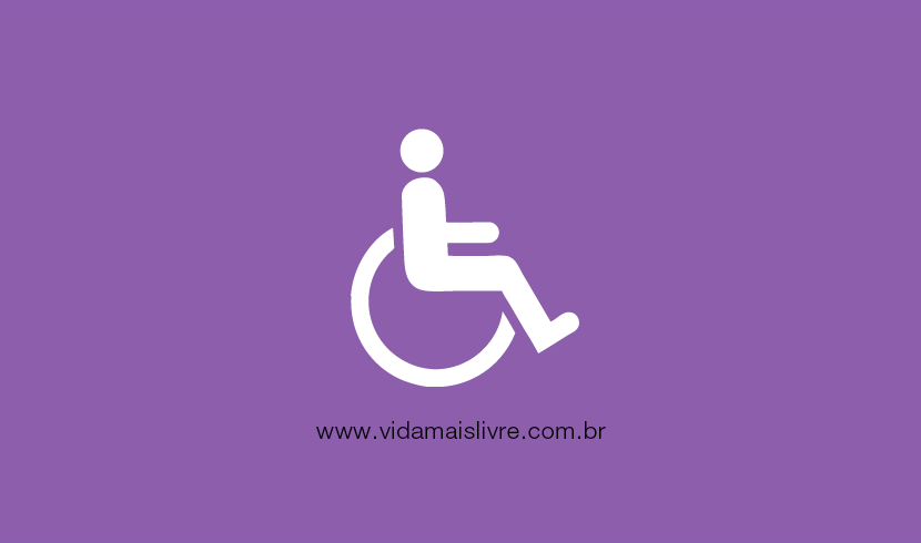 Em fundo roxo, ícone da deficiência física em branco