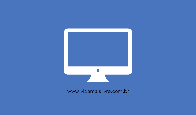 Em fundo azul, ícone branco que representa um monitor de computador