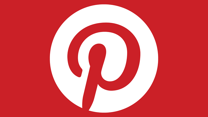 Logo do Pinterest em branco sobre o fundo vermelho. O logo é uma letra P arredondada, similar a um pin