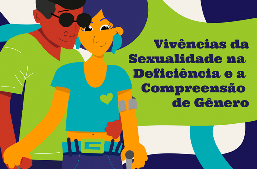 Capa da cartilha da ASID com a ilustração de um casal com deficiência e o título Vivências da Sexualidade na Deficiência e a Compreensão de Gênero